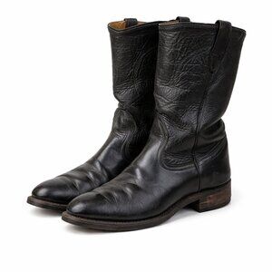 Vintage 60s Custom Black Leather Cowboy Western Boots Size 10 Heritage